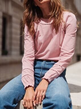 Boden Mila Long Sleeve 100% Cotton Eyelet Top Sz 6